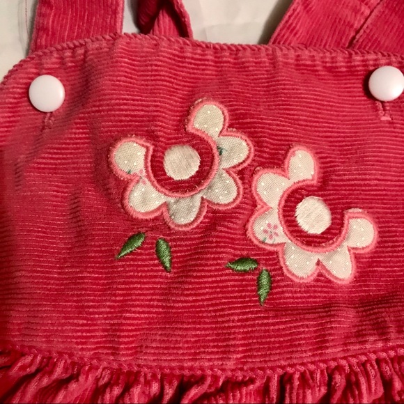 Vintage Corduroy Pink Flower Overalls Onesie Romper - Picture 5 of 6